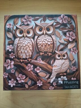 NWOT Puzzling Owl Trio Wall Art 1000 Pc Puzzle - Pink & Brown